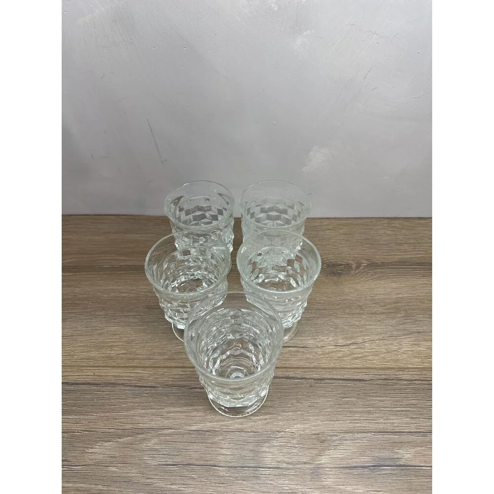 Vintage 1960s Indiana Glass Whitehall Cubist Clear Glass Set of 5 Mid Century